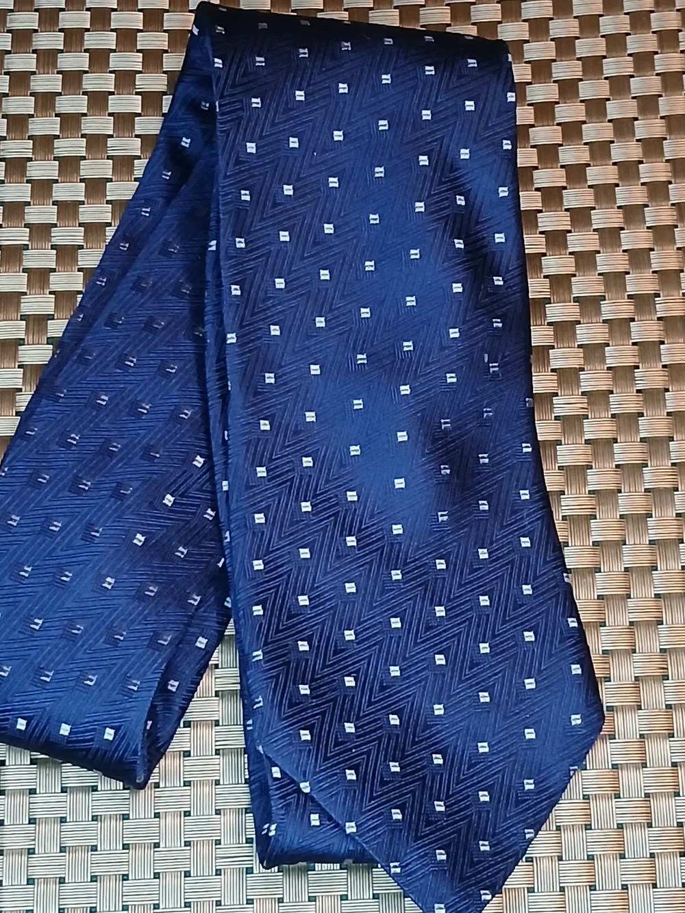 Murano Deep Blue Silk Tie with Small Square Accent (1116)